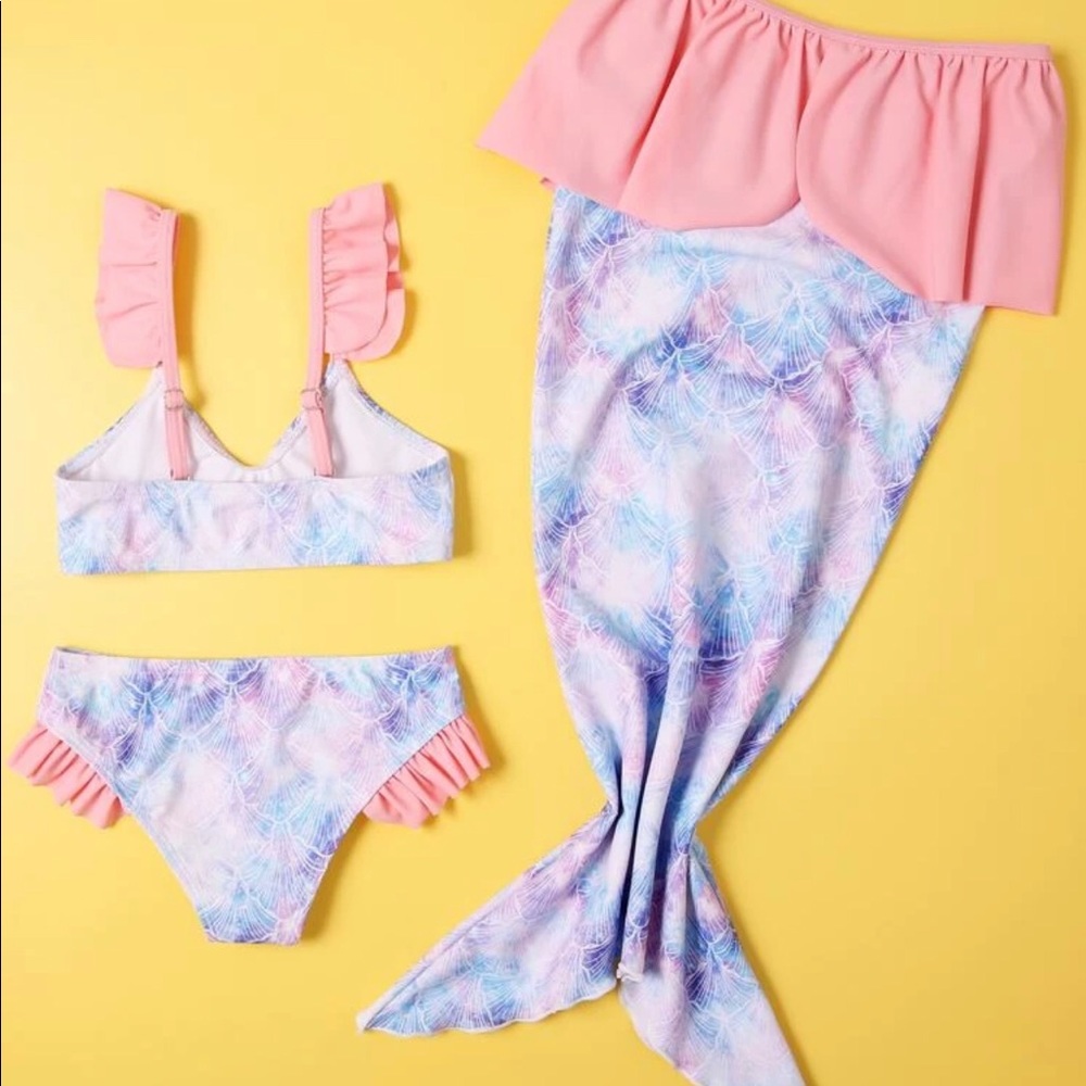 Girls 5/6 mermaid 3 piece swimsuit cover set - Picture 2 of 3